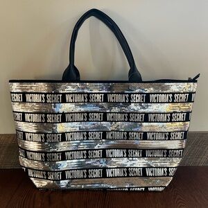 NEW with tags, Original Victoria’s Secret Silver Sequins Weekender Tote Bag